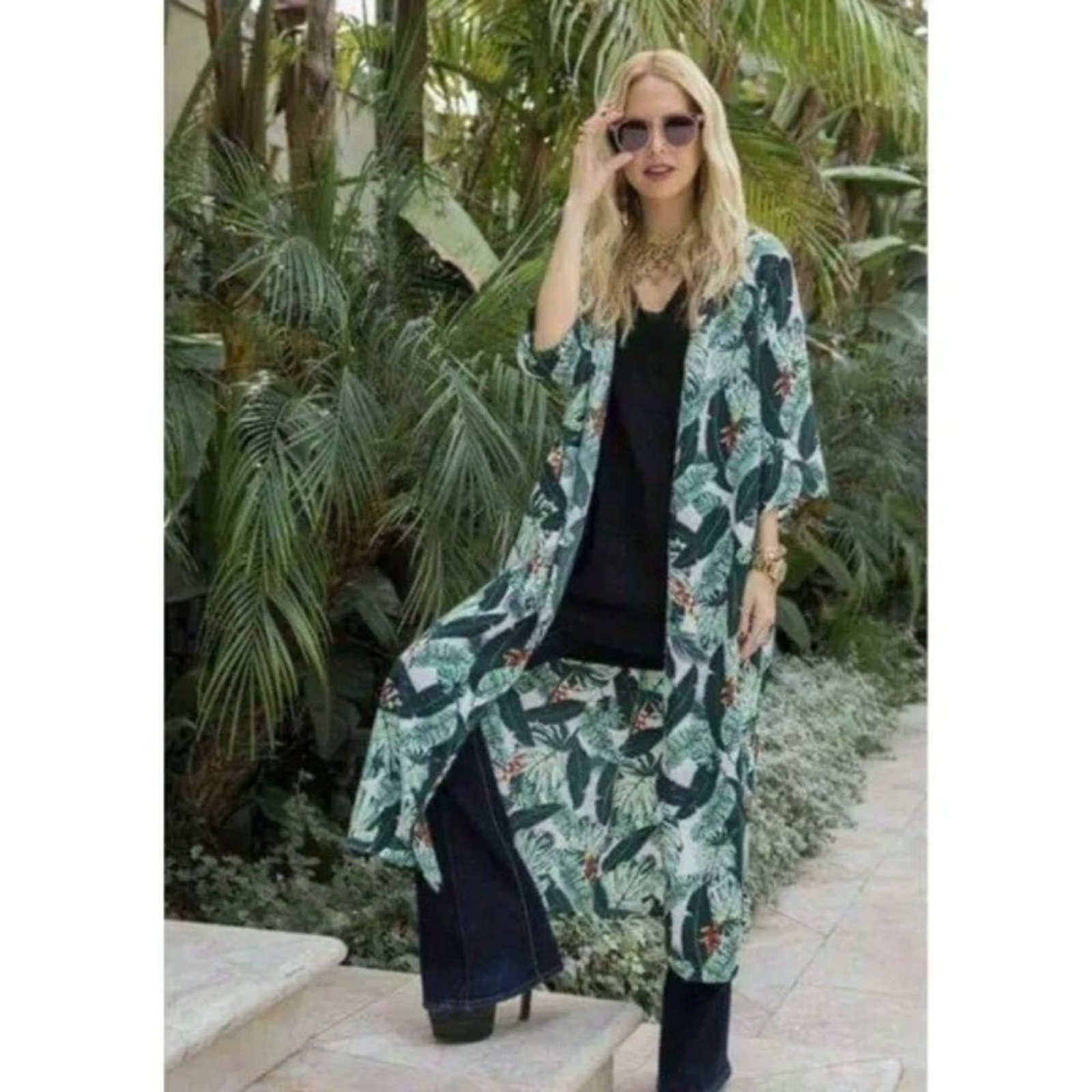 Rachel Zoe Tropical Palm Print Cover-Up Duster Nwt One Size